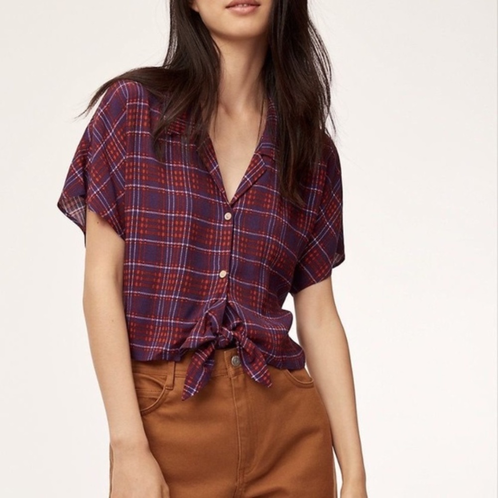 Aritzia Wilfred Free- TheTie Front Blouse-Plaid